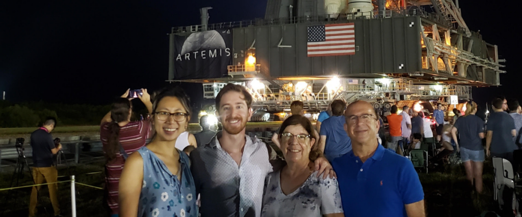 Brandon Kutchera and his family at the Artemis launchpad
